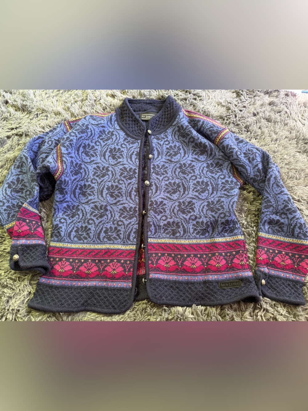Dale of Norway Blue and Pink Wool Patterned Cardigan